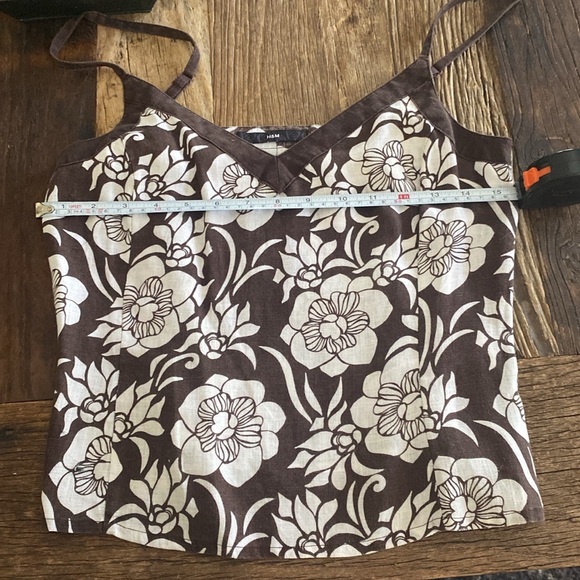 Brown linen tank with flower pattern - Picture 4 of 4